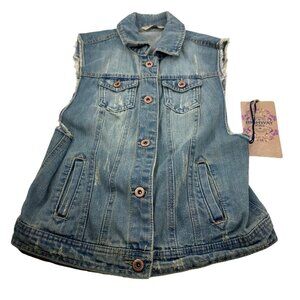 Highway Jeans Women's Size Small Vest Denim Distressed Sleeveless Blue New